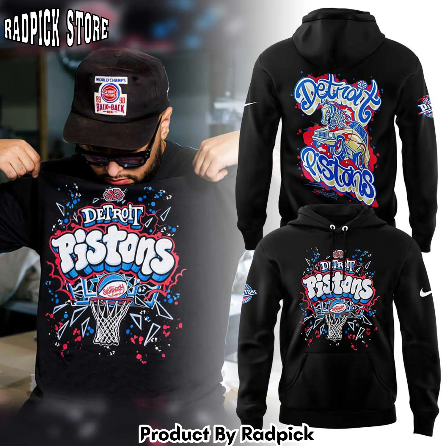 Detroit pistons 313 collection v2 hoodie joggers hoodie and long pants set rp291777